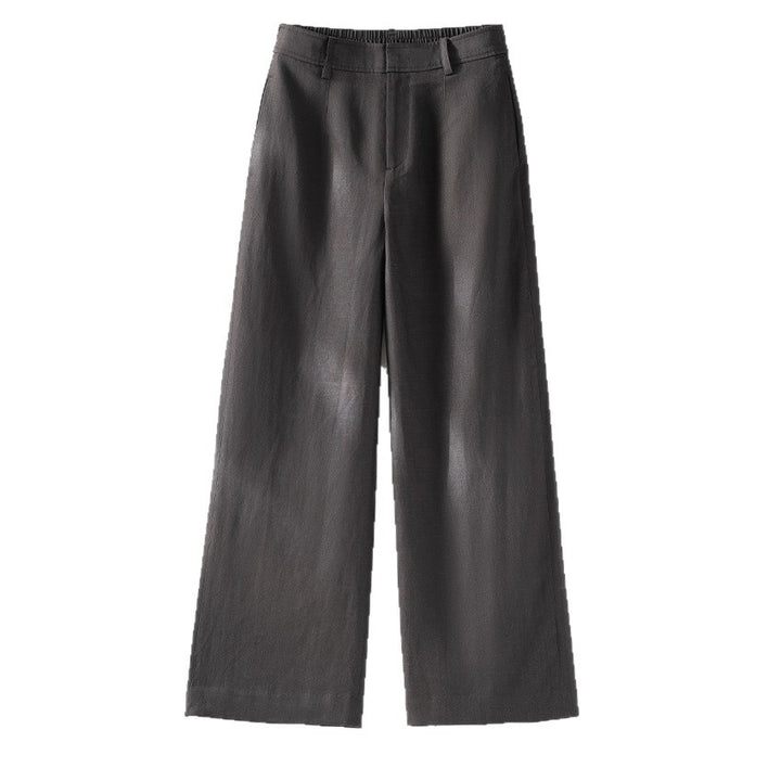 Damen Leichte Highwaist-Weitbein-Hose aus Leinenmix mit elastischem Rückbund Drune