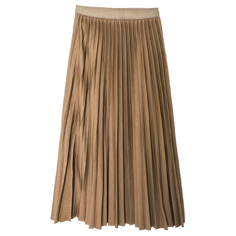 Damen nan taillenhoher Plissee-Midirock aus knitterfreiem Stretch-Material mit feinem Faltenwurf Drune