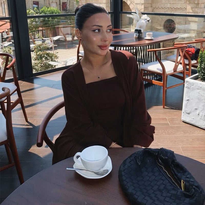 Damen Loungewear-Ensemble mit langem Kimono und schmalem Oberteil Drune