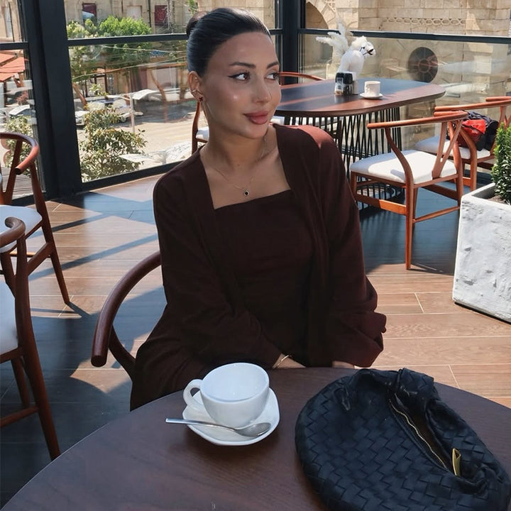 Damen Loungewear-Ensemble mit langem Kimono und schmalem Oberteil Drune