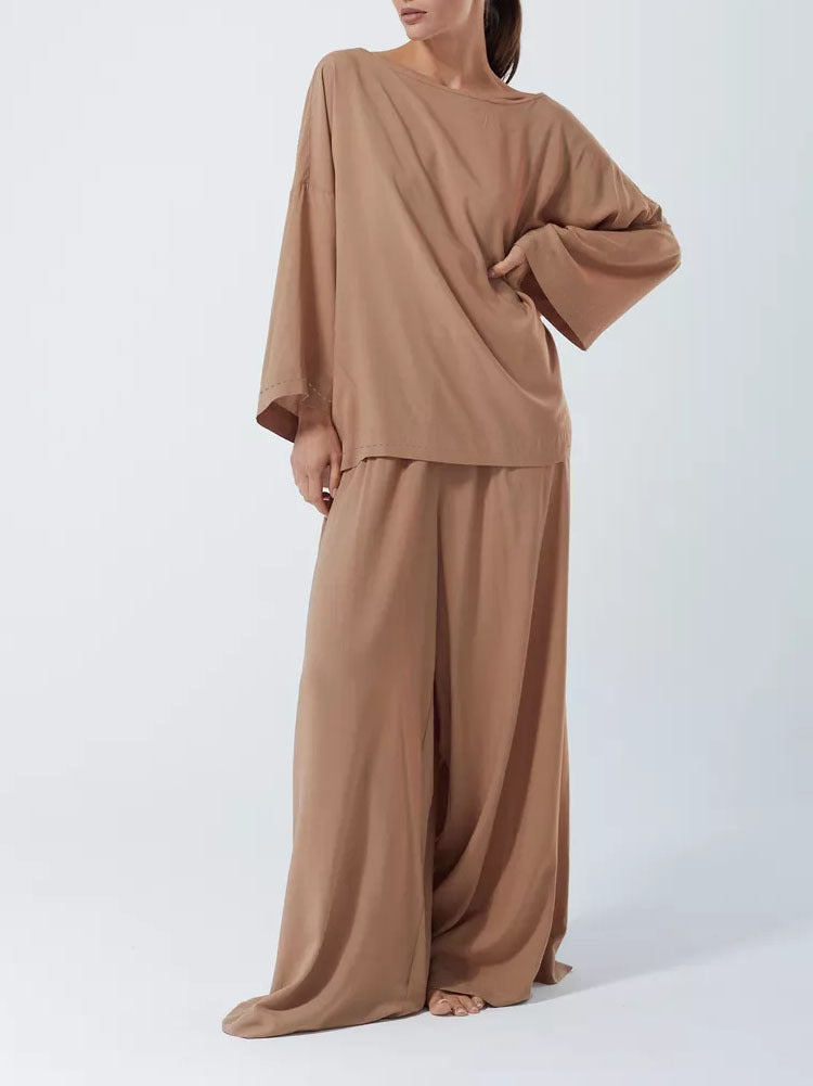 Damen Elegantes Lounge-Set mit weit geschnittenem Oberteil und Palazzo-Hosen Drune