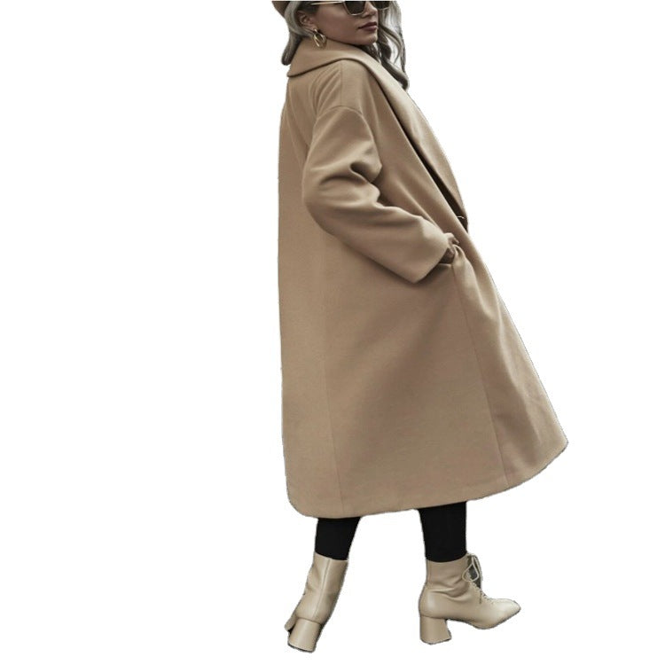 Damen Oversize Longmantel mit weiter Schulter und verdeckter Knopfleiste Drune