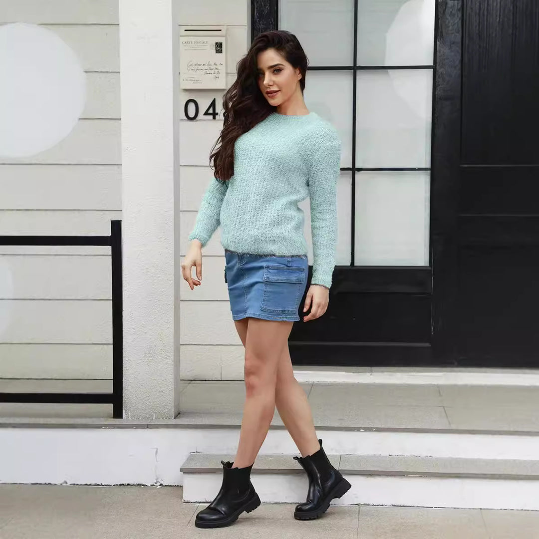 Damen Gemütlicher Strickpullover mit lockerer Passform und feiner Struktur Drune