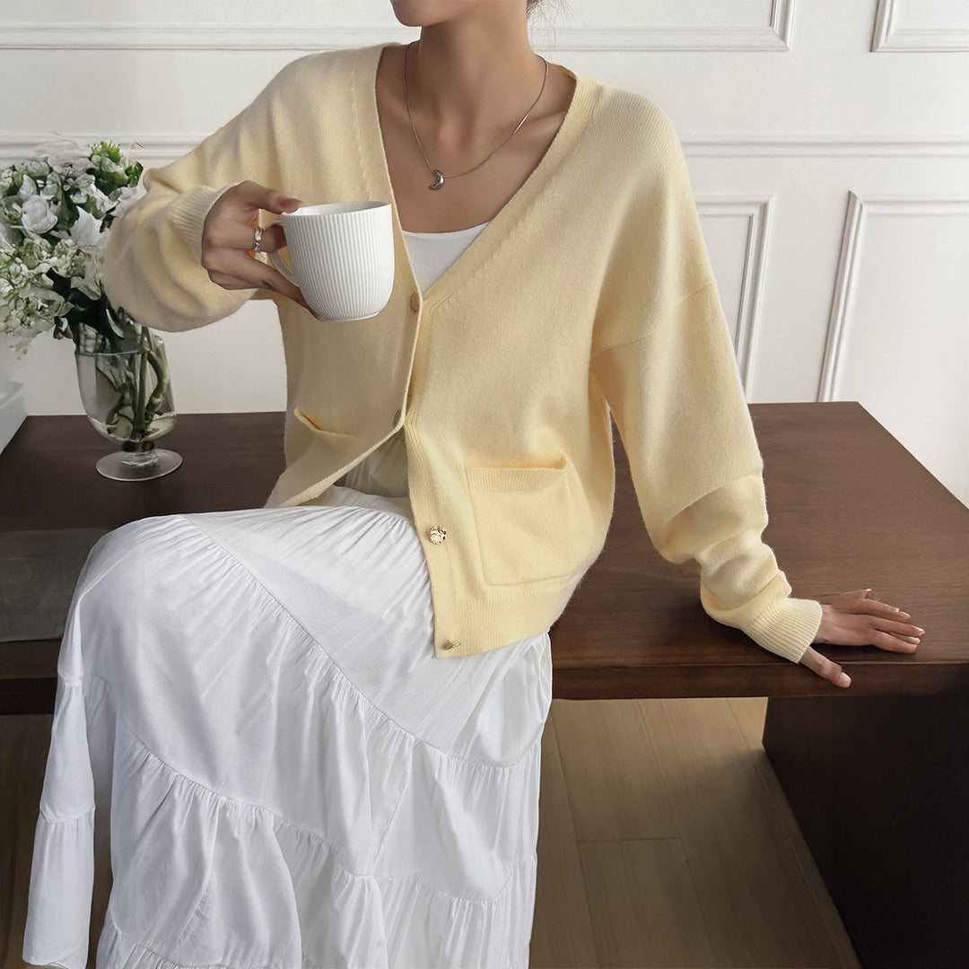 Damen nan kuschelige Oversize-Strickjacke mit aufgesetzten Taschen, weitem Arm und feinem Kaschmir-Mix Drune