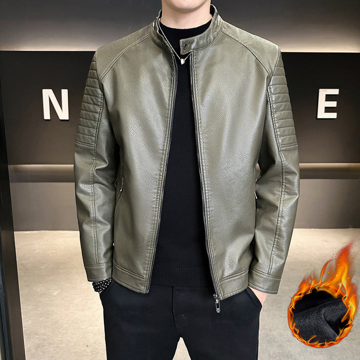 Herren Stylische Kunstlederjacke mit Steppdetails Drune