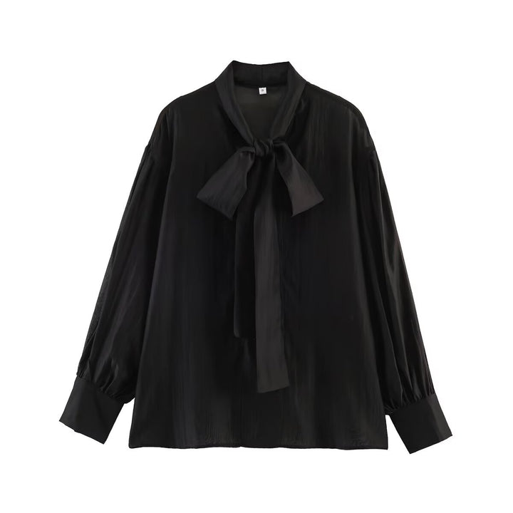 Damen Schluppenbluse aus Satin mit Ballonärmeln und weiter Passform Drune