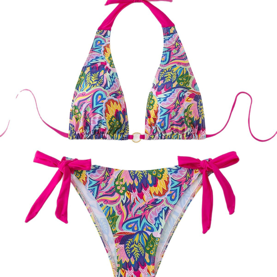 Damen Triangel-Bikini mit modischem Bindeband und auffälligem Mustermix Drune