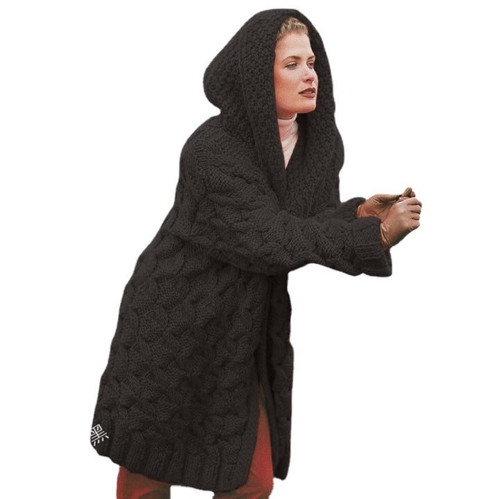 Damen Grobstrickmantel mit Kapuze und voluminösem Design Drune