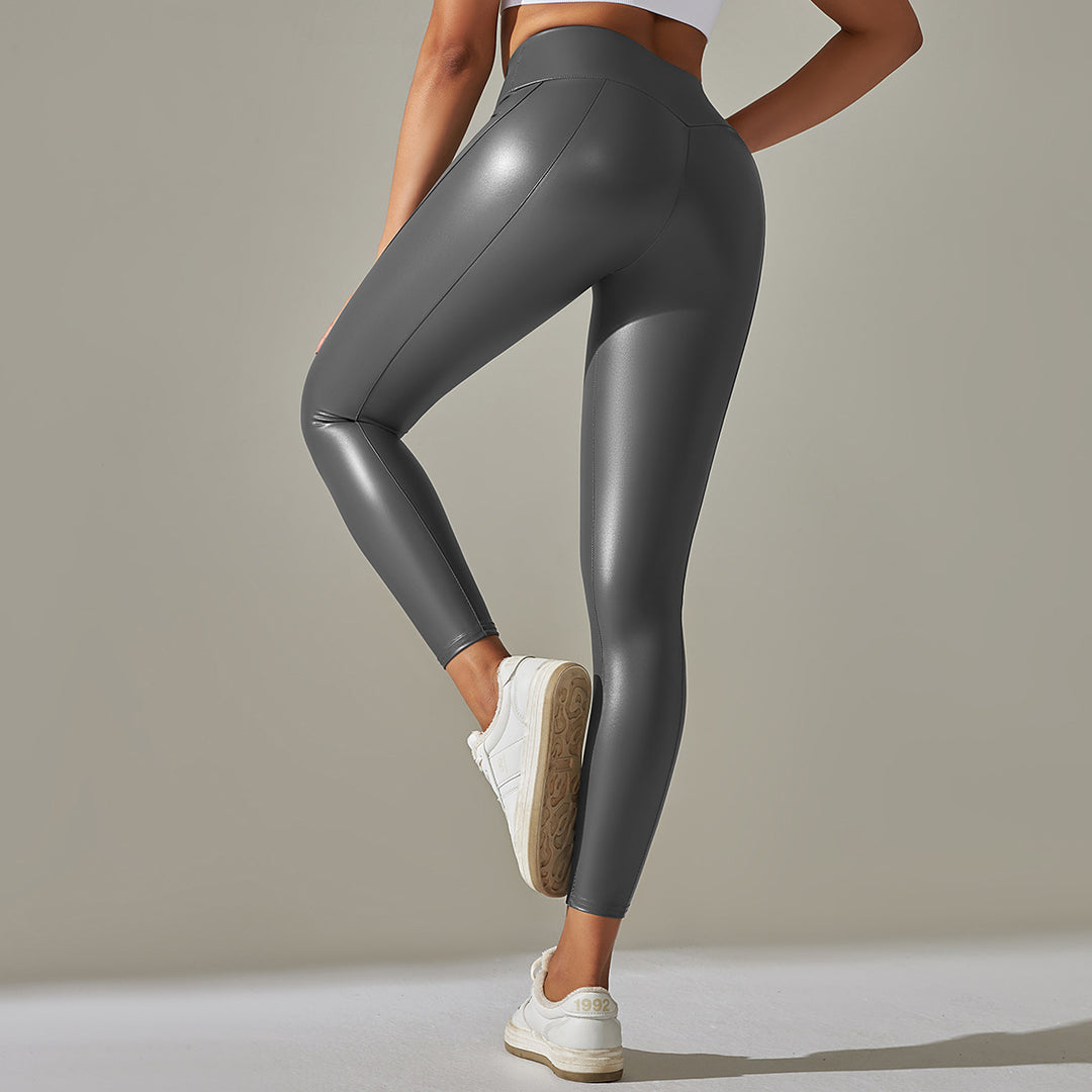 Drune - Hochglänzende Fitness Leggings mit Hohem Bund Figurformende Passform
