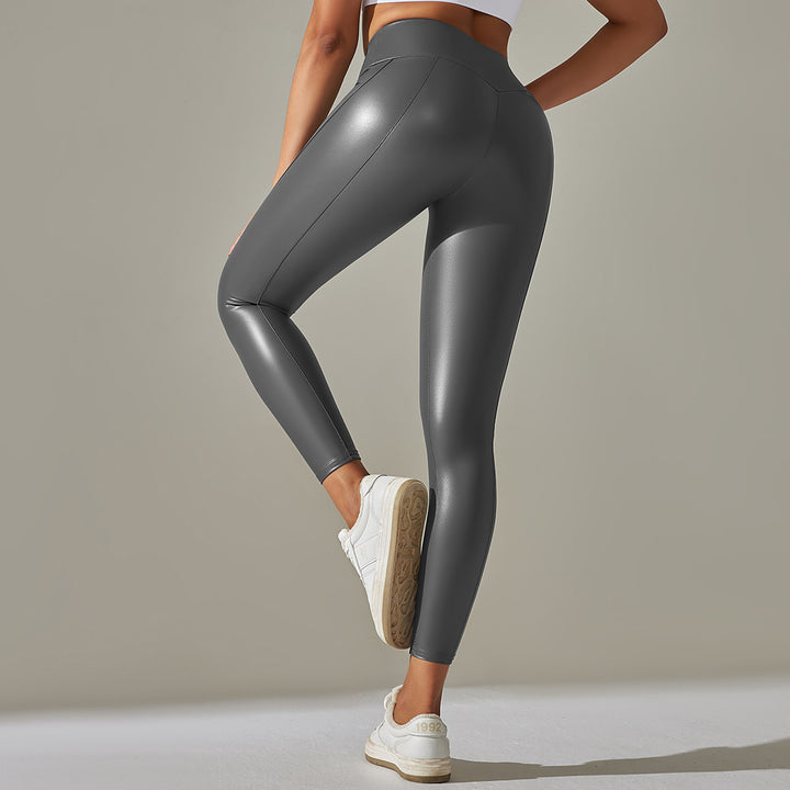 Drune - Hochglänzende Fitness Leggings mit Hohem Bund Figurformende Passform