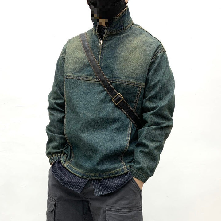 Herren Sportliche Denimjacke mit hohem Kragen Drune