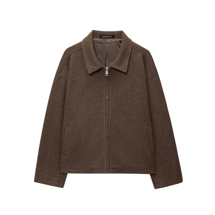Damen Boxy Wollmix-Blousonjacke mit Reißverschluss und Hemdkragen Drune