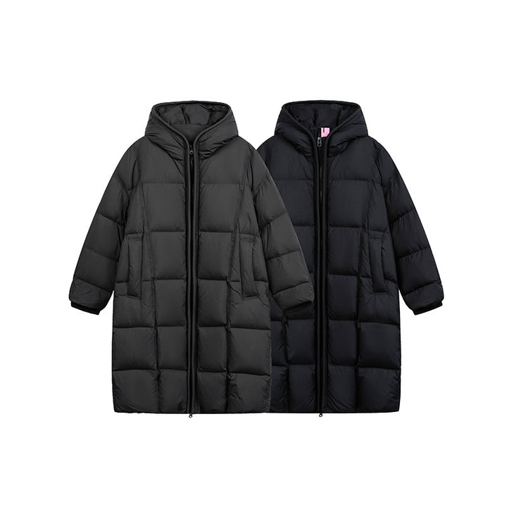 Damen Langer Steppmantel mit Kapuze, Oversize Thermoisolierung Drune