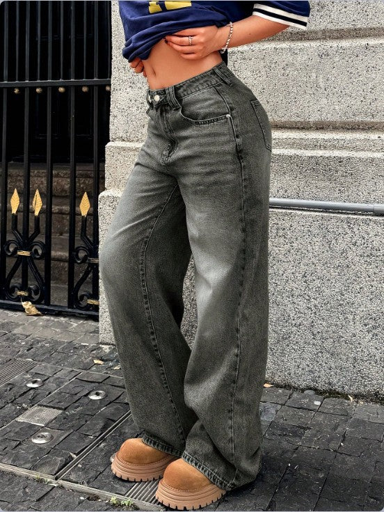 Damen High-Waist Weite Denim‑Hose mit Palazzo‑Schnitt Drune