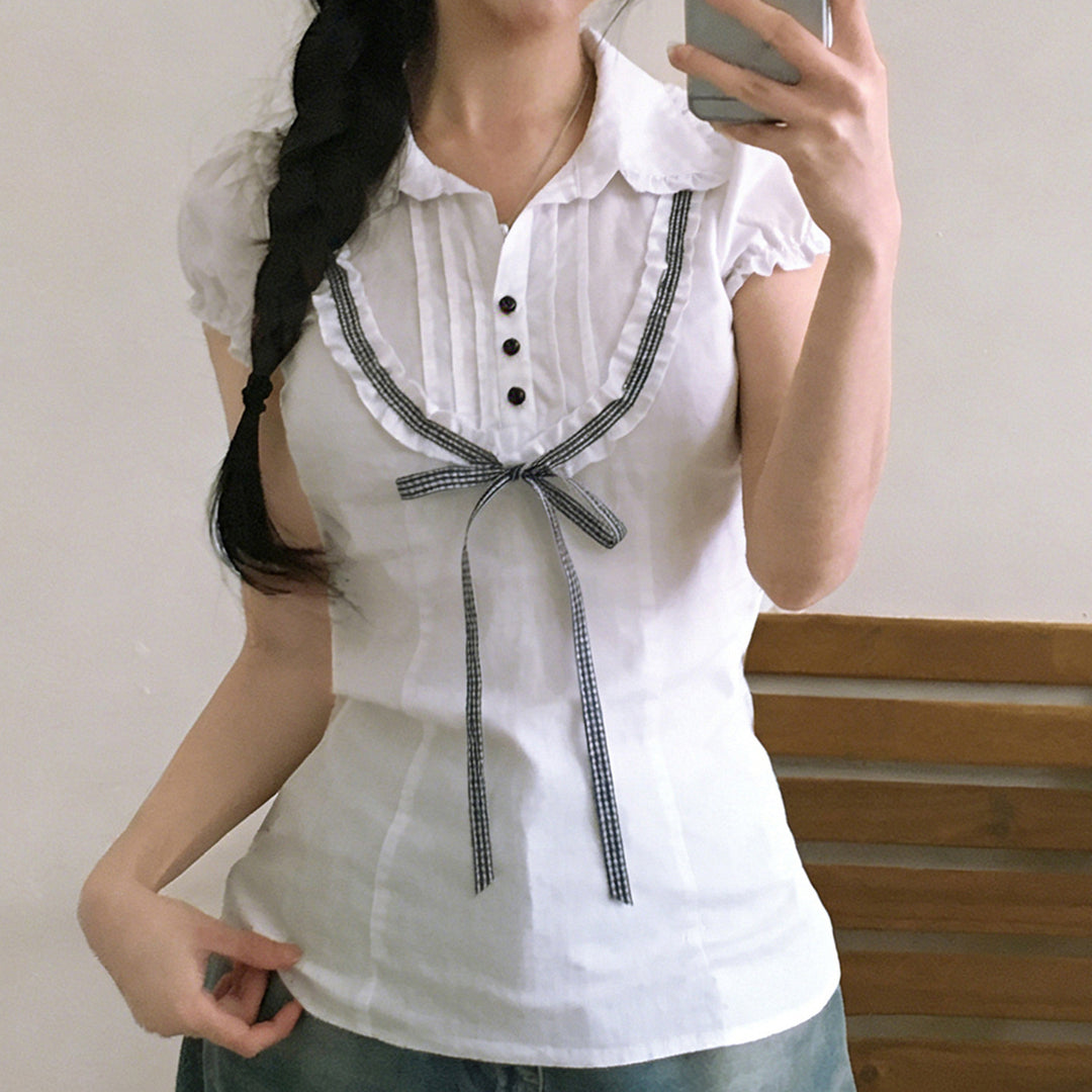 Damenbluse mit Rüschendetails und kontrastierendem Halsband Drune