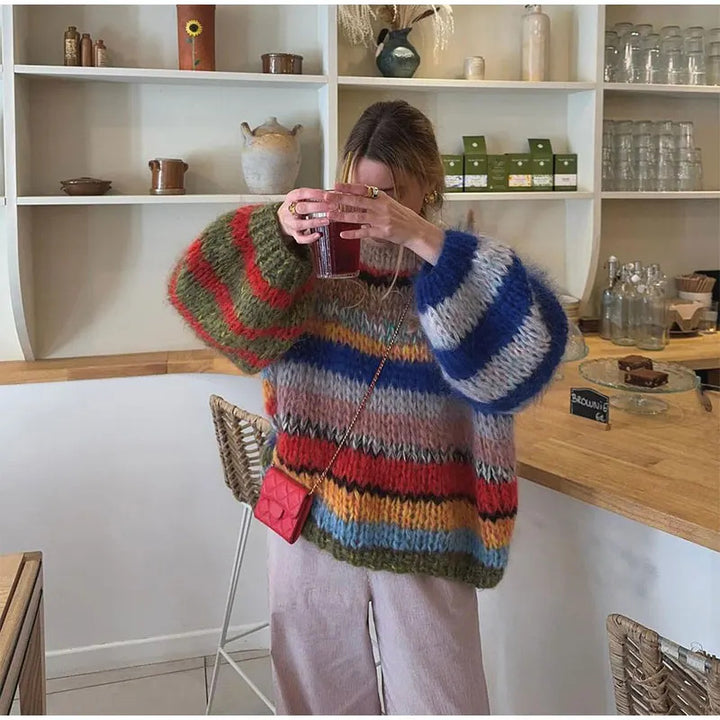 Damen Kuscheliger Strickpullover mit auffälligem Farbdesign Drune