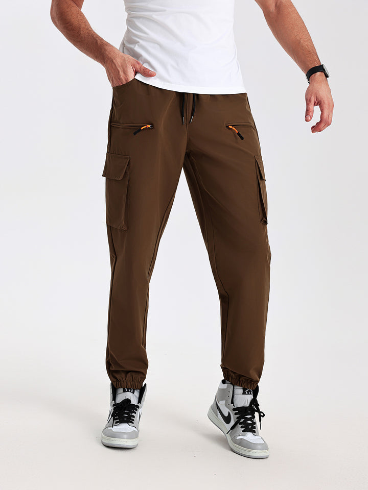 Herren Utility-Cargohose im Joggerstil mit elastischem Bund, Multifachtaschen & Reißverschlusstaschen Drune