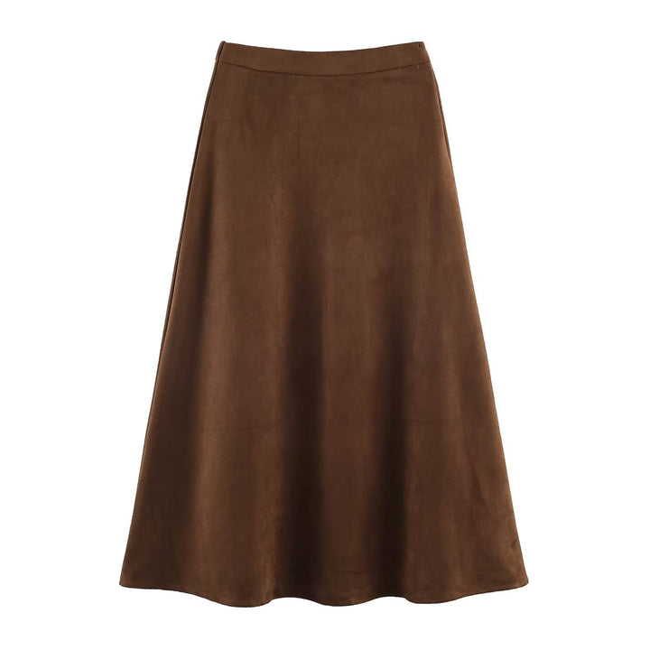 Damen A-Linien Midirock aus Veloursoptik mit hoher Taille Drune