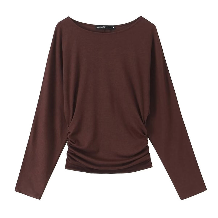 Damen Langarmshirt mit seitlicher Raffung und überschnittenen Schultern Drune