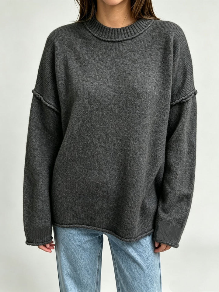 Damen Oversize-Boxy-Pullover mit kurzem Stehkragen und dekorativer Kantennaht Drune