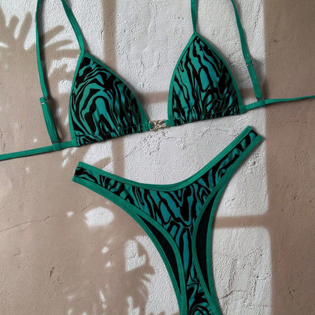 Damen verstellbarer Triangel-Bikini mit floraler Einfassung Drune