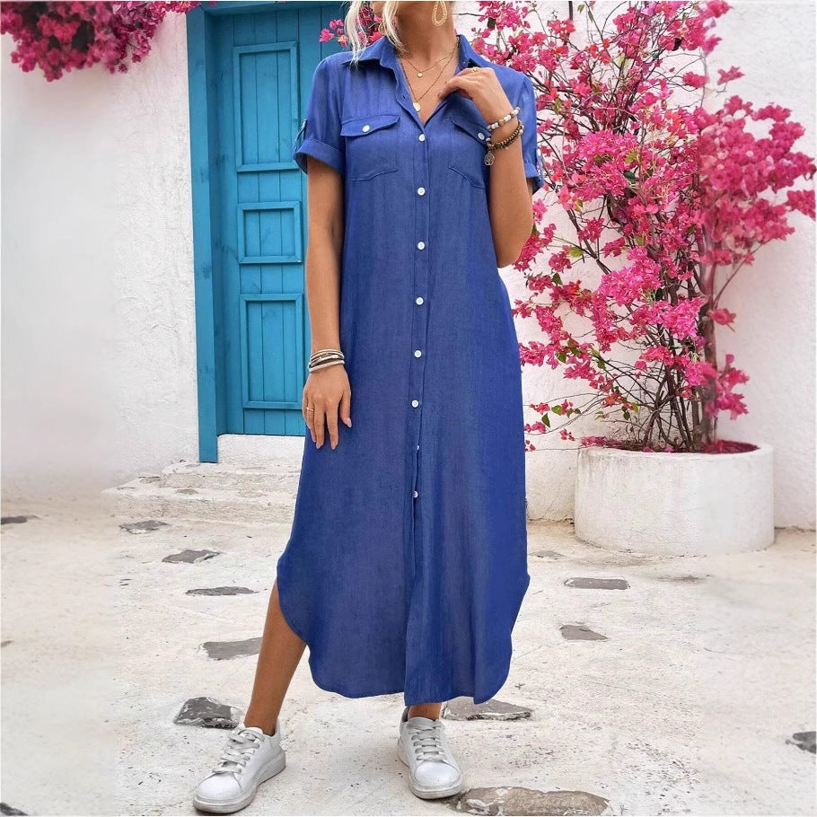 Damen Denim Hemdkleid mit Knopfdetails und seitlichem Schlitz Drune