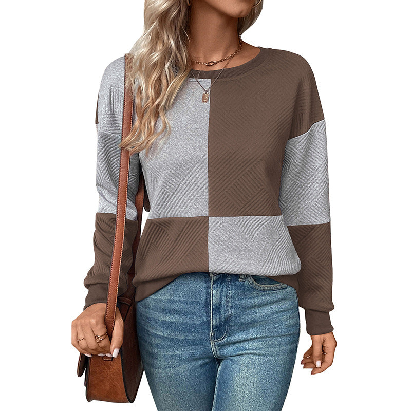 Damen Modischer Sweatshirt mit Blockmuster Drune