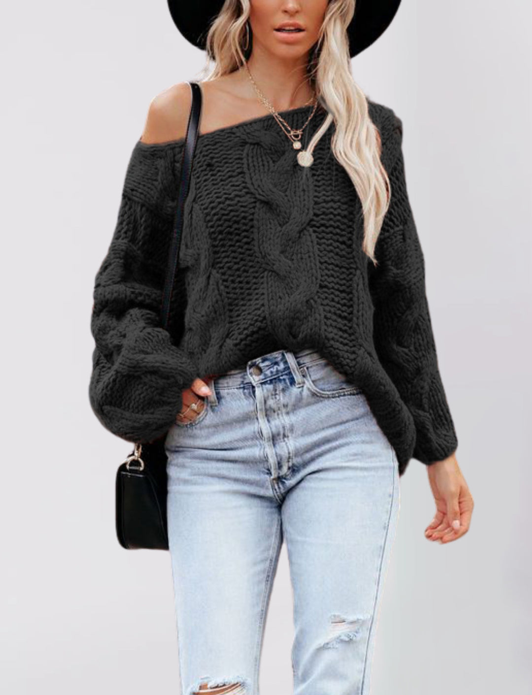 Damen oversized Strickpullover mit offener Schulterpartie und strukturierter Verarbeitung Drune