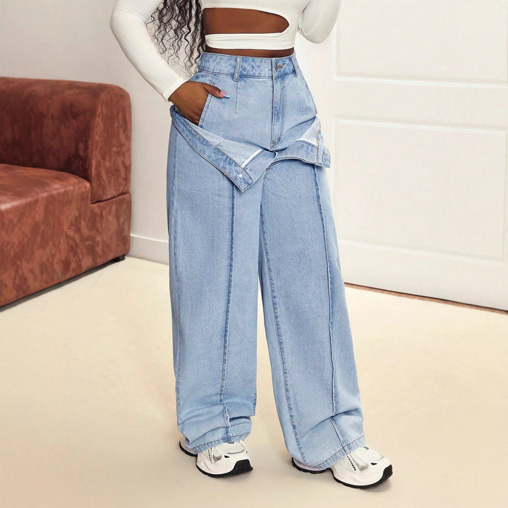 Damen weite Jeans mit innovativem Schnitt und asymmetrischem Design Drune