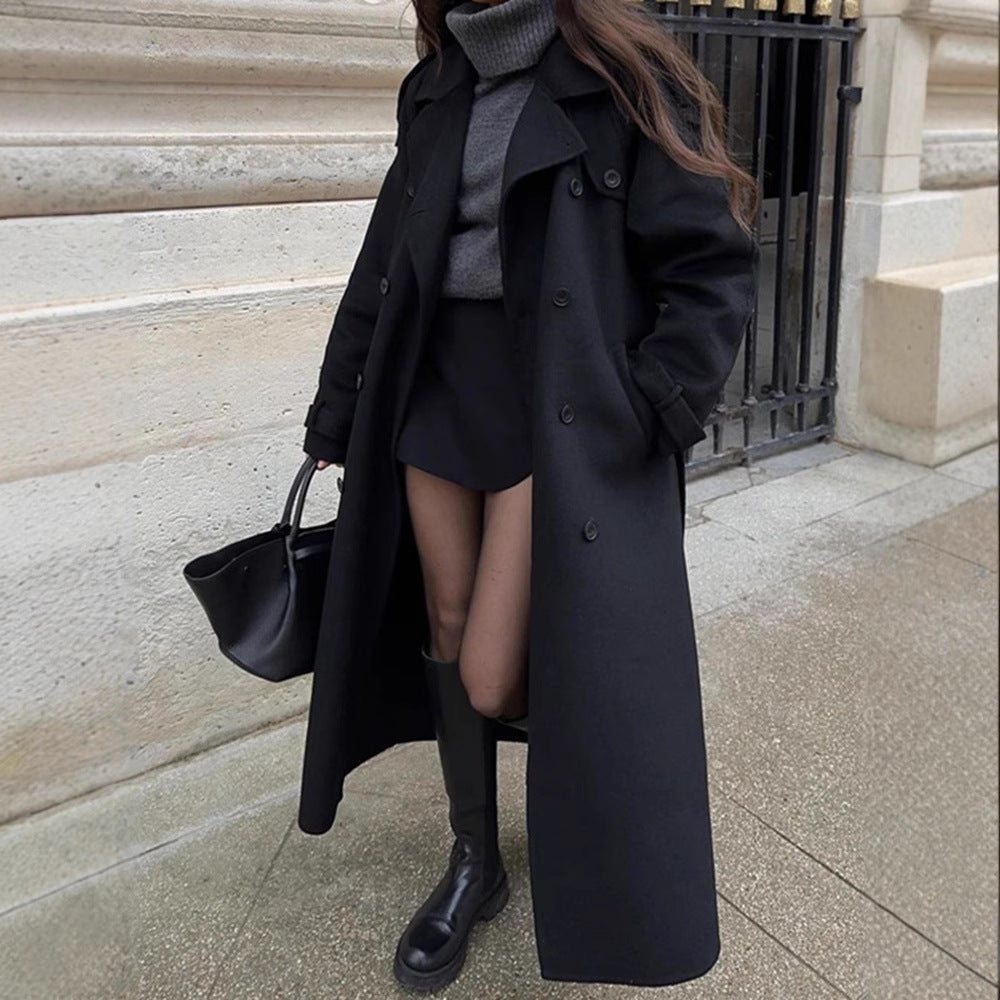 Damen Oversized Trenchcoat aus hochwertigem Wollgemisch mit doppelter Knopfleiste Drune