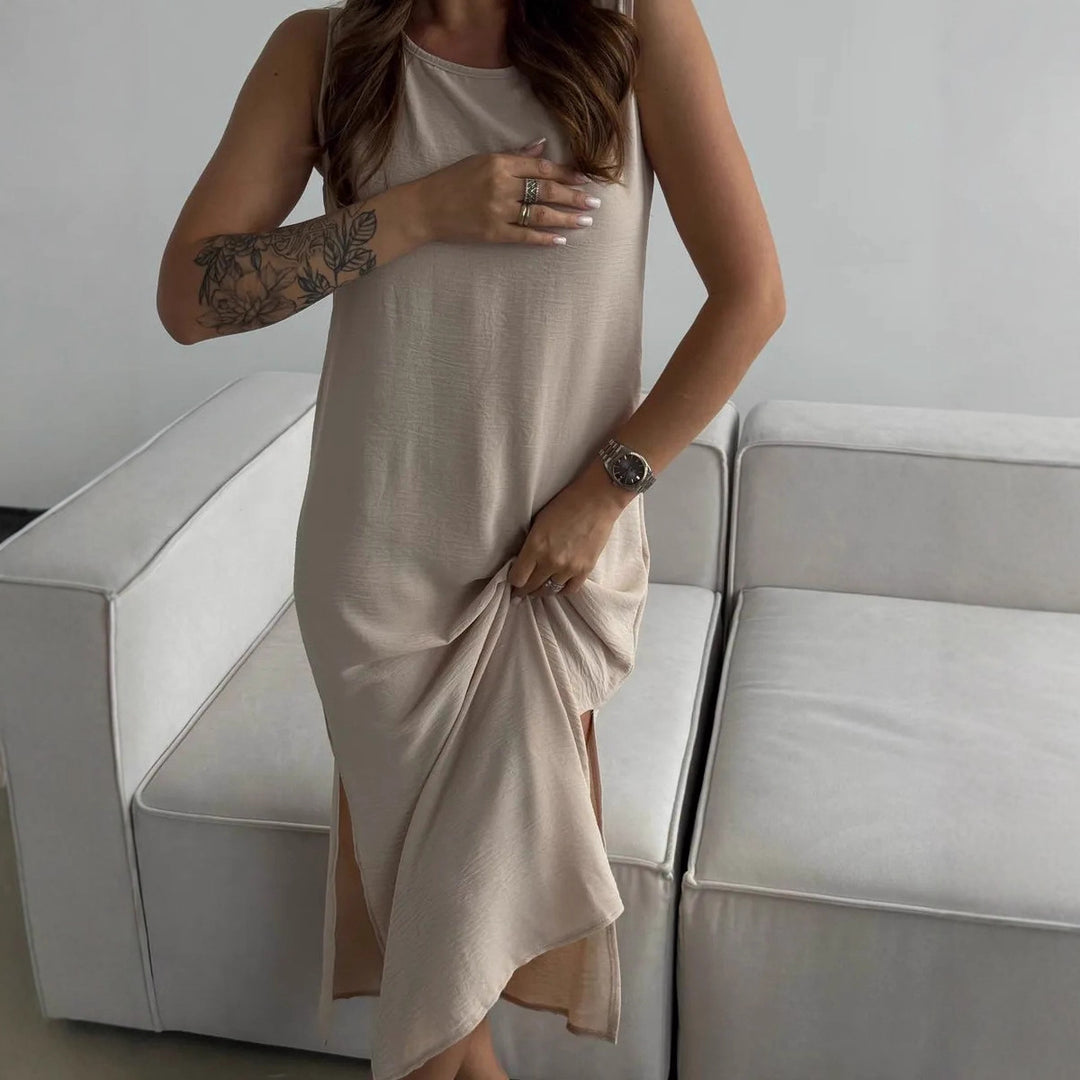 Damen Maxikleid mit elegantem Seitenschlitz und fließendem Stoff Drune