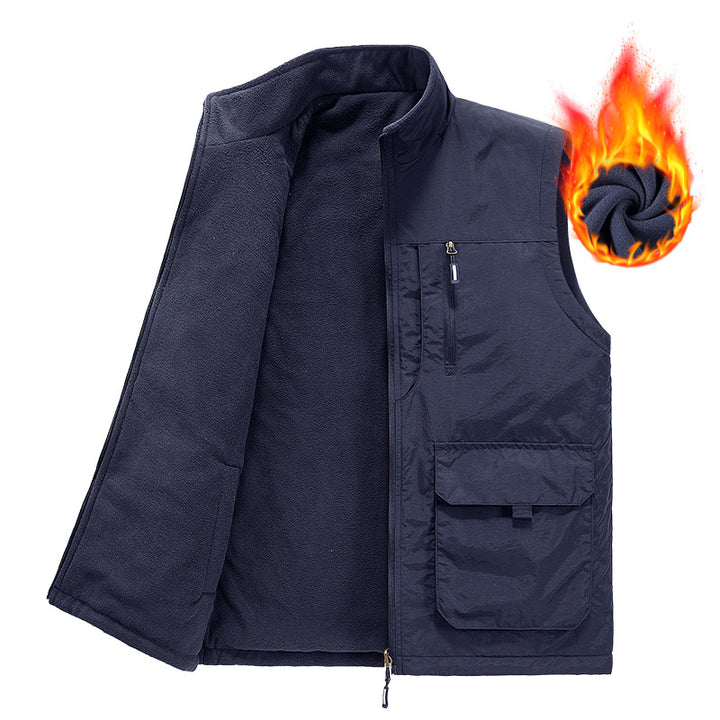 Herren thermische Fleece-Innenweste mit wasserabweisender Außenhülle, multiplen Utility-Taschen und hohem Stehkragen Drune