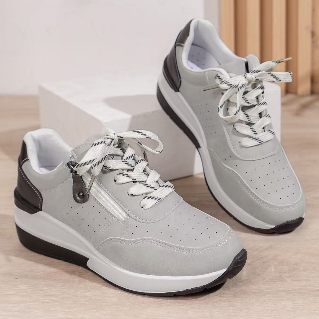 Damen sportive Plateau-Wedgesneaker mit seitlichem Zipper, perforiertem Nubuklook und dämpfender EVA-Sohle Drune