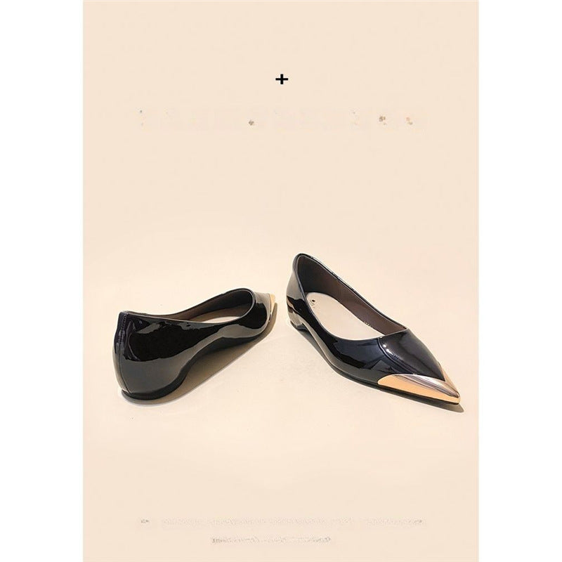 Damen spitz zulaufende flache Ballerina mit Leopardenmuster und Metallkappe Drune