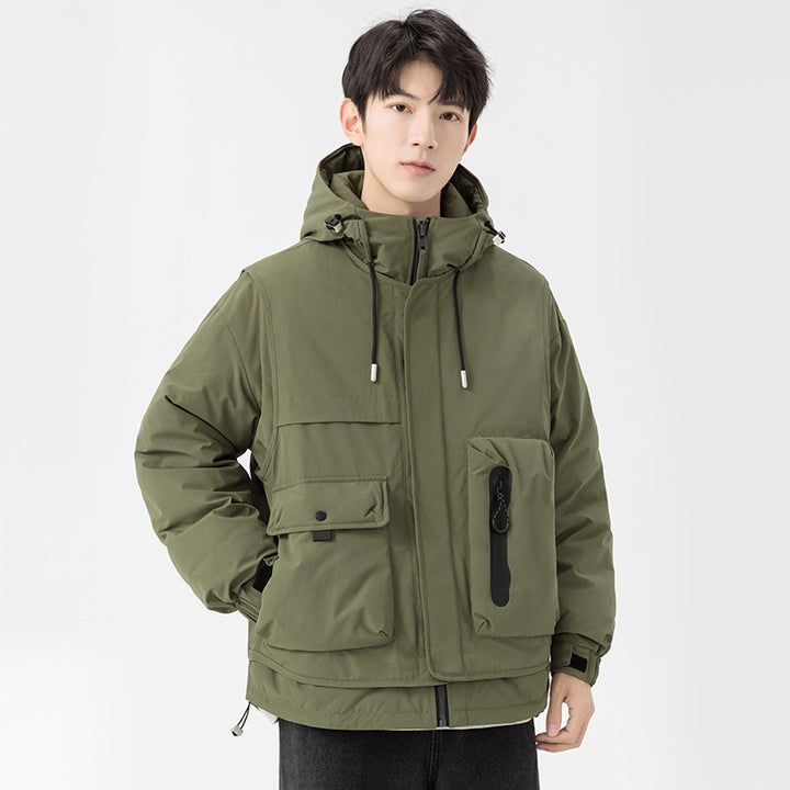 Herren wattierte Kapuzen-Fieldjacke mit Multifunktionstaschen Drune