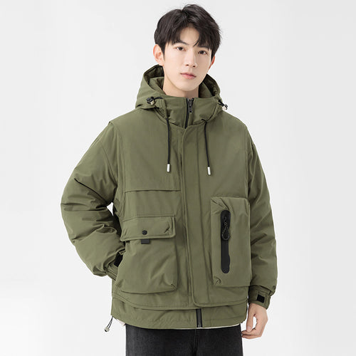 Herren wattierte Kapuzen-Fieldjacke mit Multifunktionstaschen Drune
