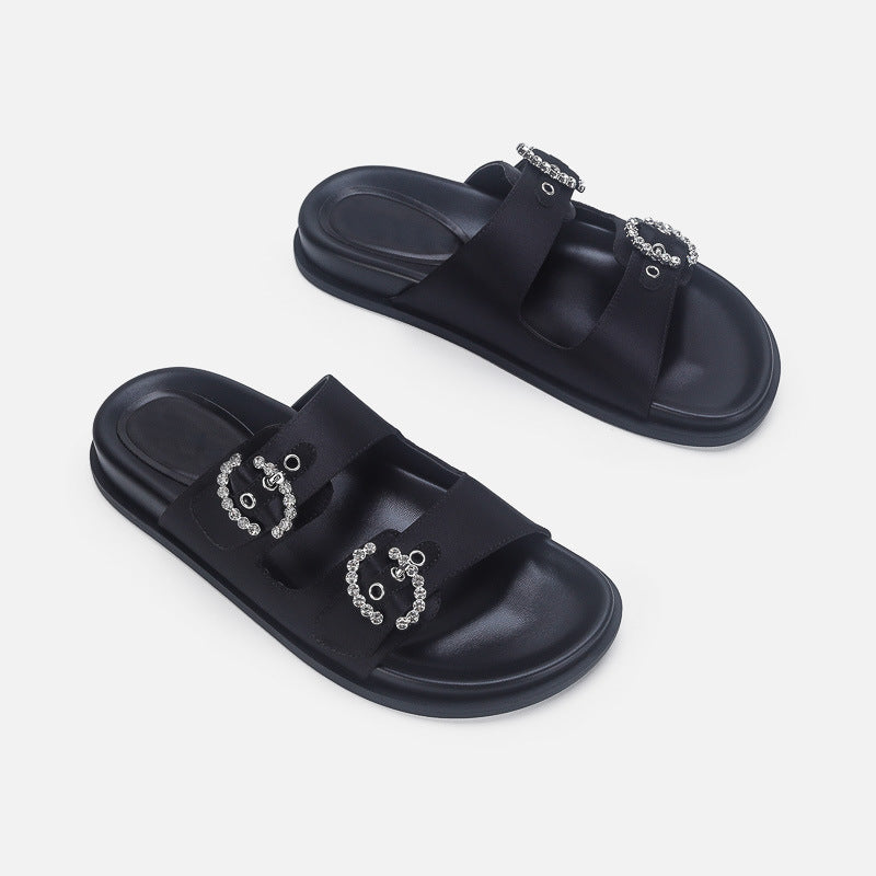 Damen Designer Zehentrenner-Sandalen mit dekorativem Riemendesign und komfortablem Fußbett Drune