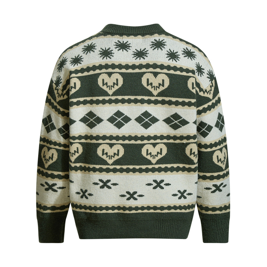 Herren Gemusterter Grobstrick-Pullover im Norwegerstil mit Rundhalsausschnitt Drune