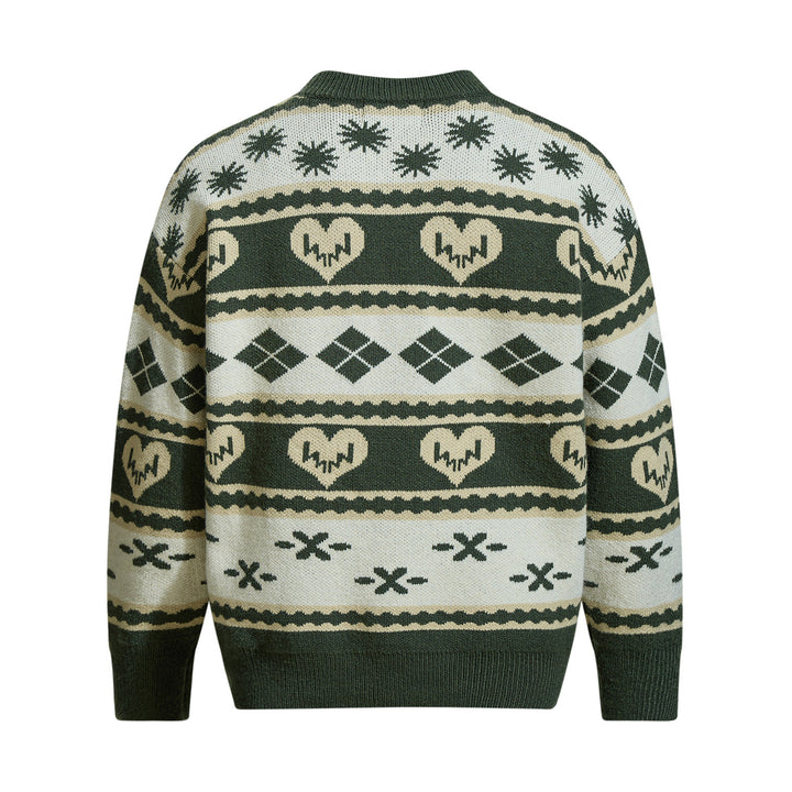 Herren Gemusterter Grobstrick-Pullover im Norwegerstil mit Rundhalsausschnitt Drune