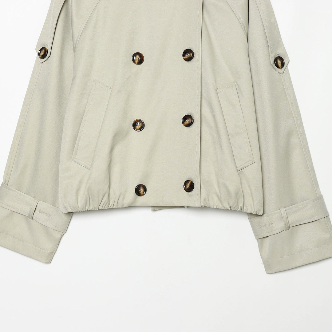 Damen nan kurzer taillierter Trenchcoat mit doppelreihiger Knopfleiste hohem Stehkragen und abnehmbaren Schulterklappen Drune