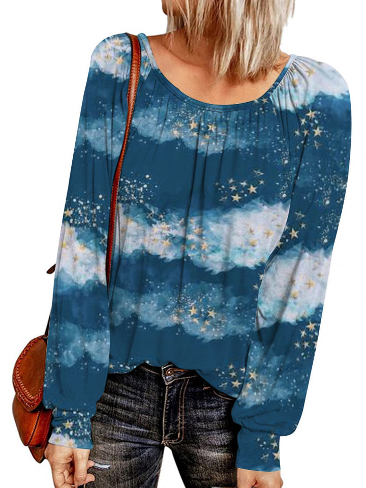 Damen Ethno-Print Oversize-Tunika mit Rundhalsausschnitt und langen Ballonärmeln Drune