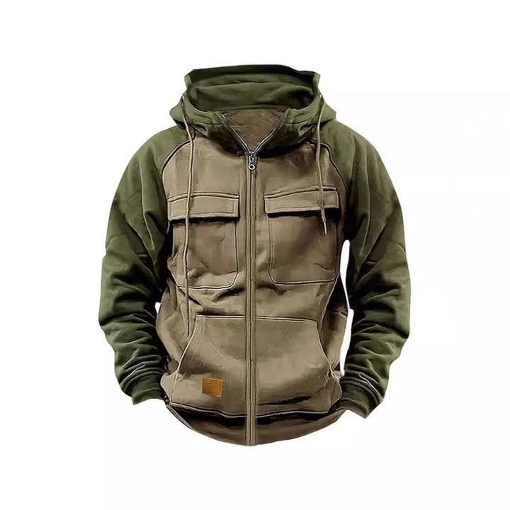 Herren nan Utility-Kapuzenjacke mit Materialmix, Brusttaschen und Reißverschluss Drune