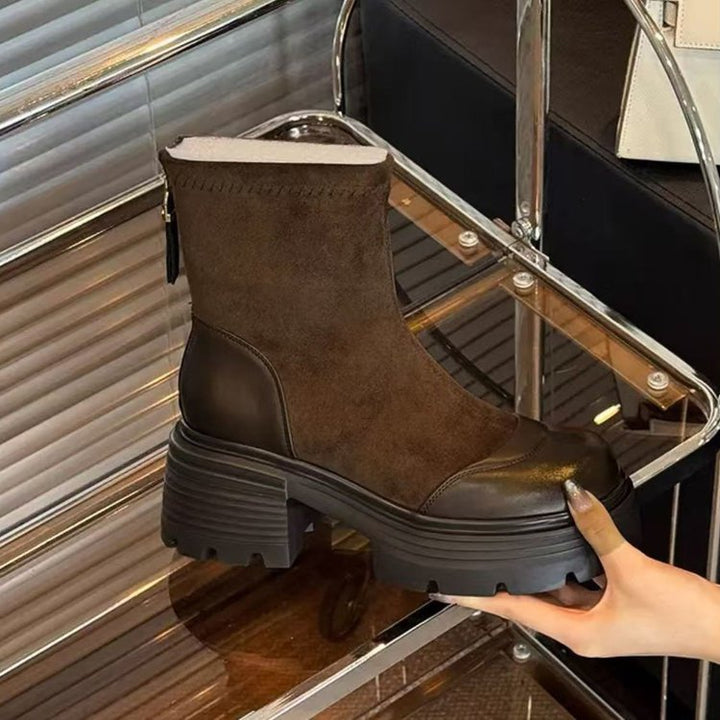 Damen Modische Stiefeletten mit Blockabsatz Drune