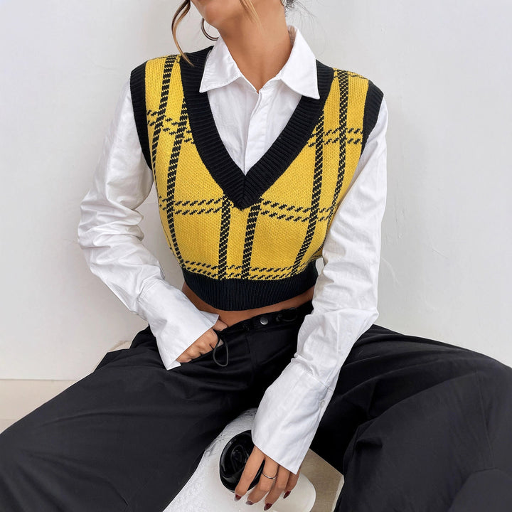 Damen Karo Strickoberteil Drune