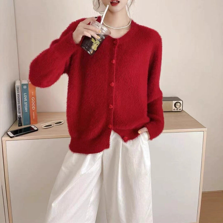 Damen Flauschiger Knopf-Cardigan Drune