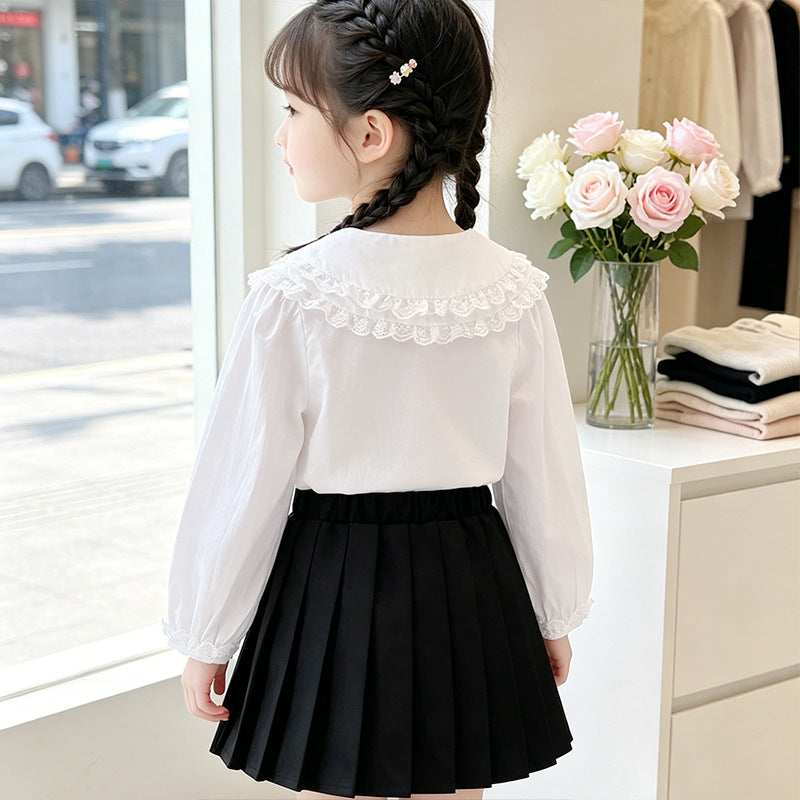 Damen elegante Bluse mit Spitzenkragen Drune