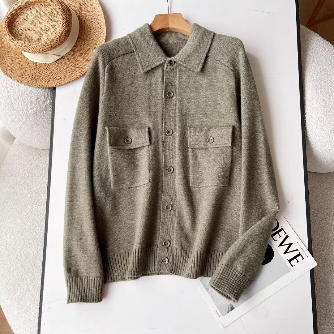 Damen zeitlose Strickjacke mit praktischen Brusttaschen Drune