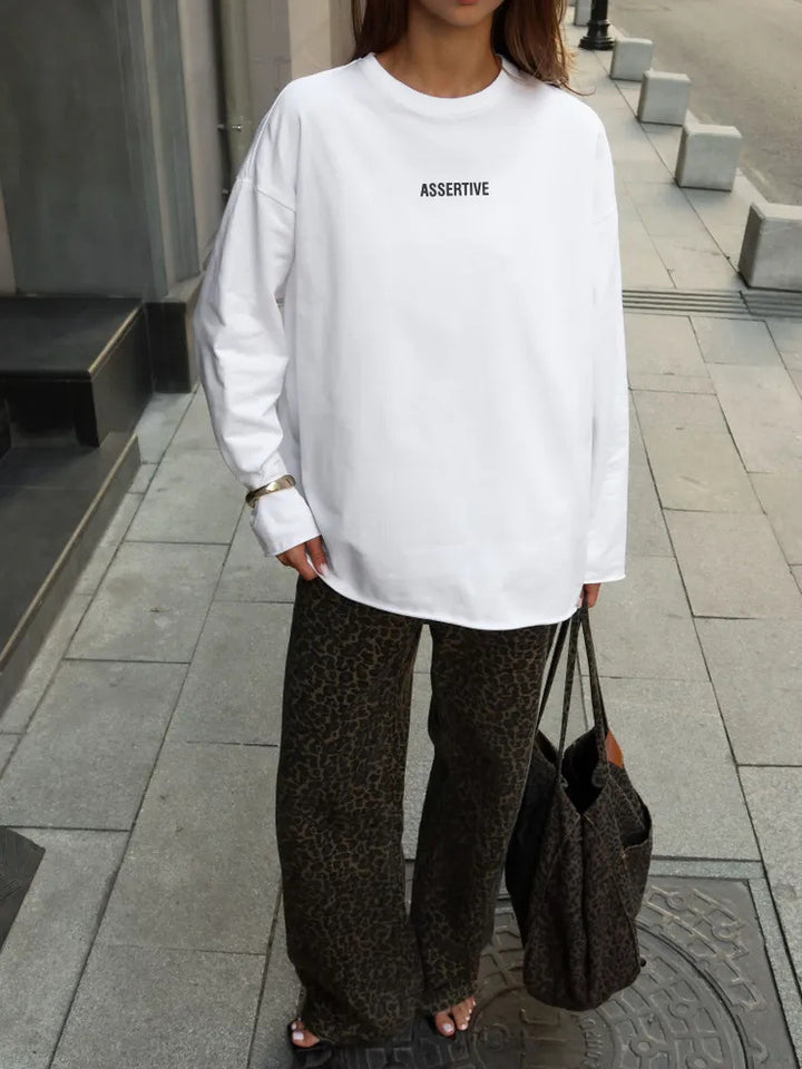 Damen oversized Baumwoll-Sweatshirt mit Statement-Print Drune