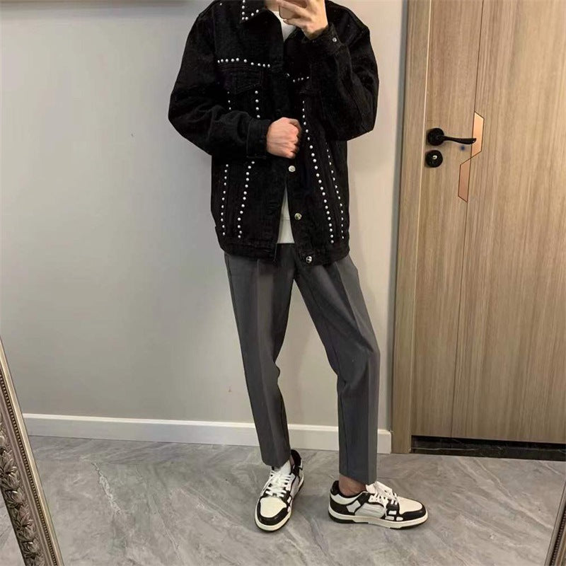 Herren Designer Jeansjacke mit Nieten Drune
