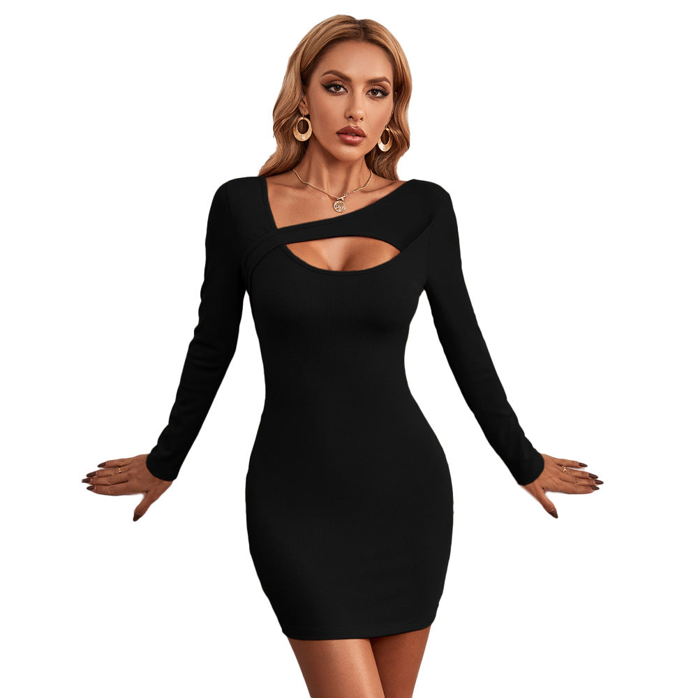 Damen figurnahe Minikleid mit asymmetrischem Cut-Out, taillierter Silhouette und langen Ärmeln Drune